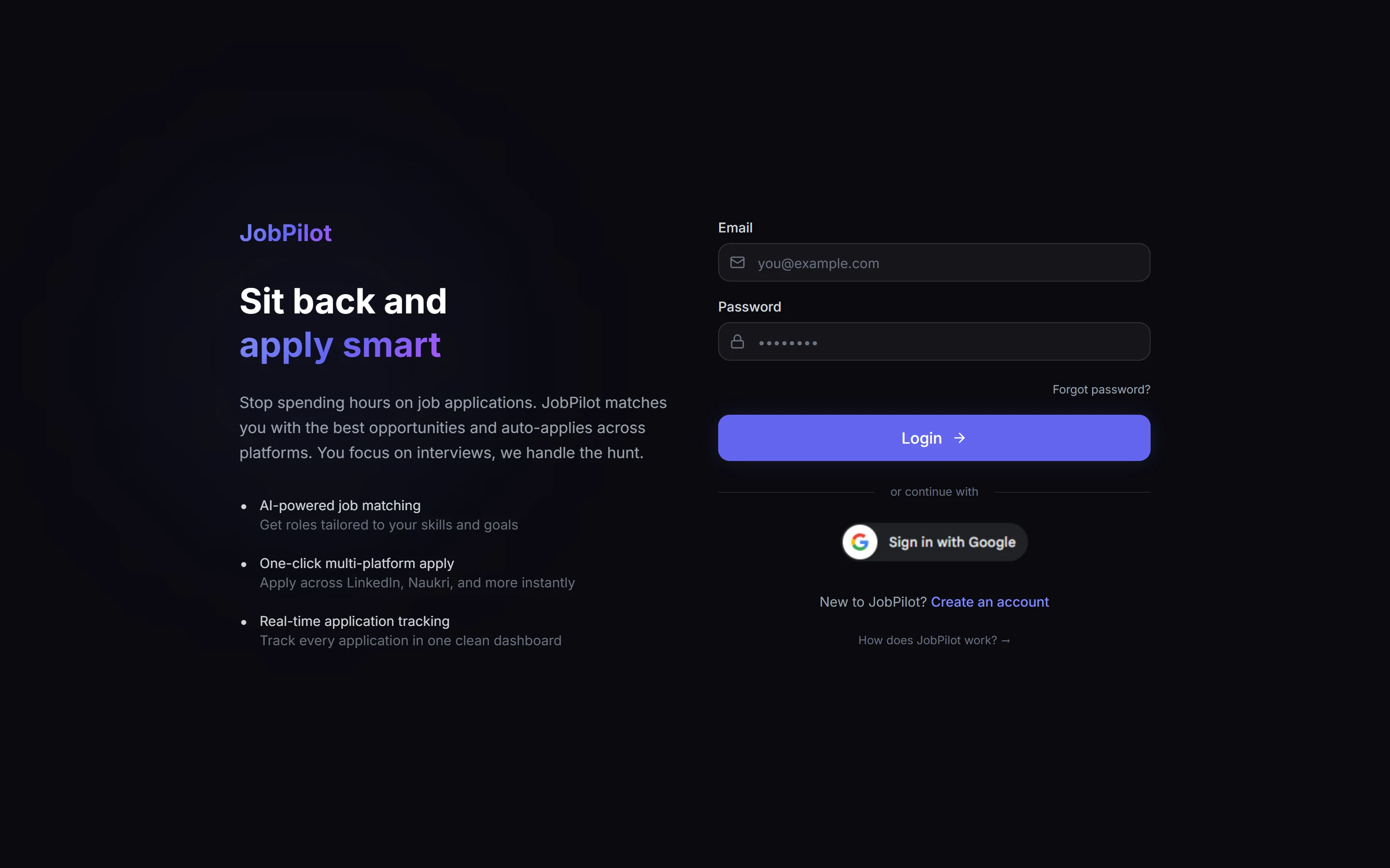 JobPilot: 'Sit back and apply smart' sign-in and product overview